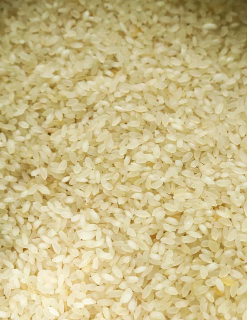 short grain rice ready to be cooked for yellow rice recipe.