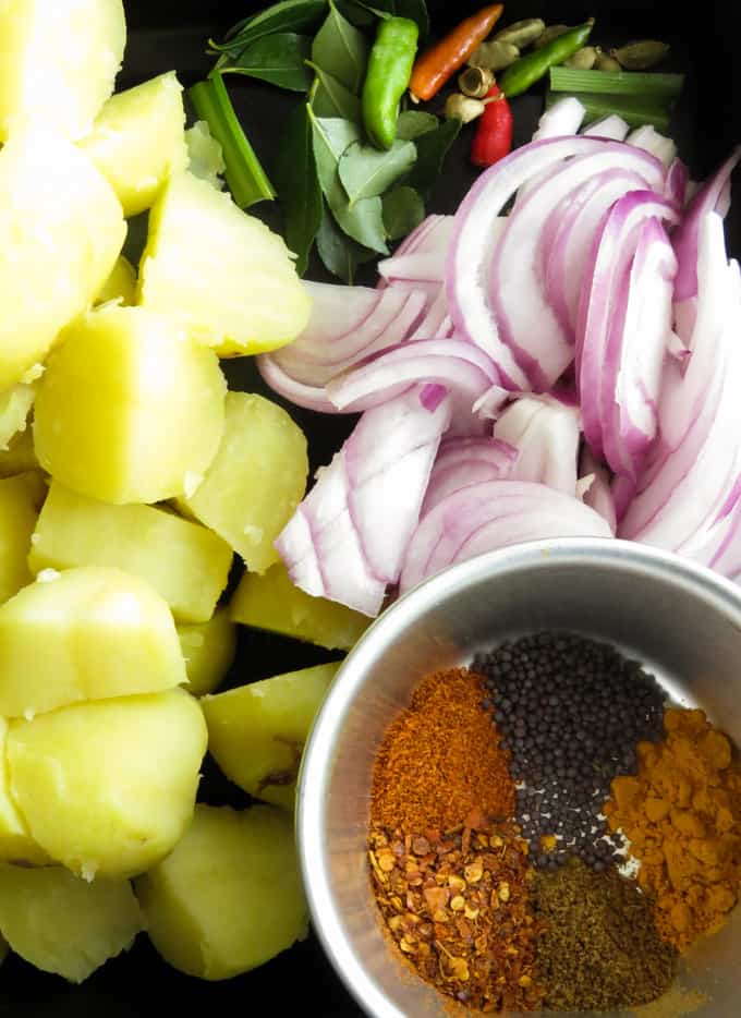 Sri Lankan spicy potato fry recipe ingredients.