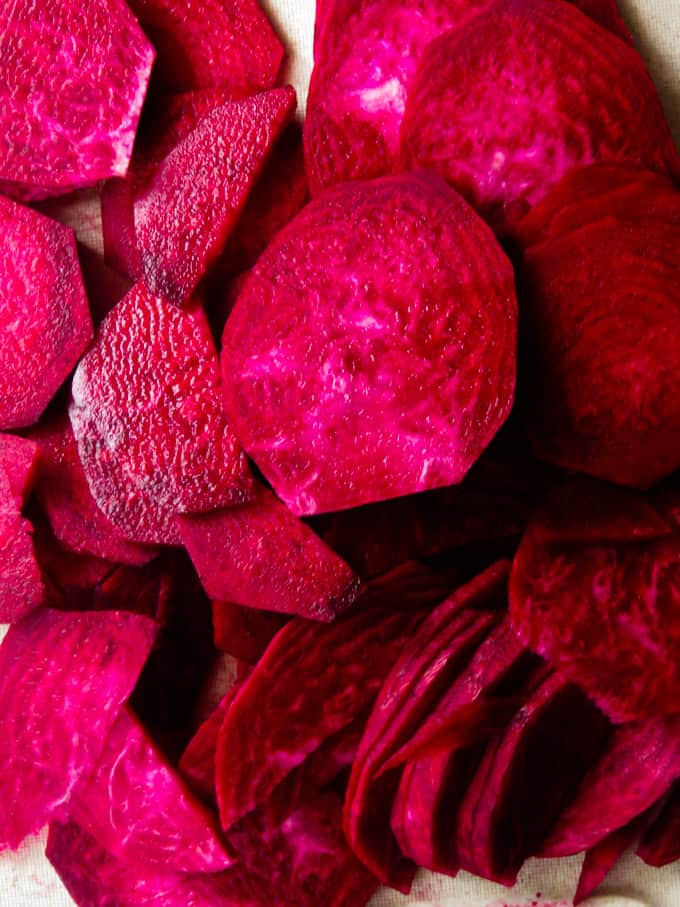 beetroot sliced into thin discs.