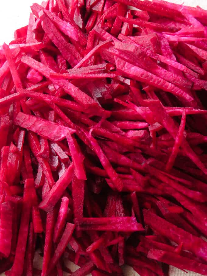 beetroot cut into very thin matchsitcks,