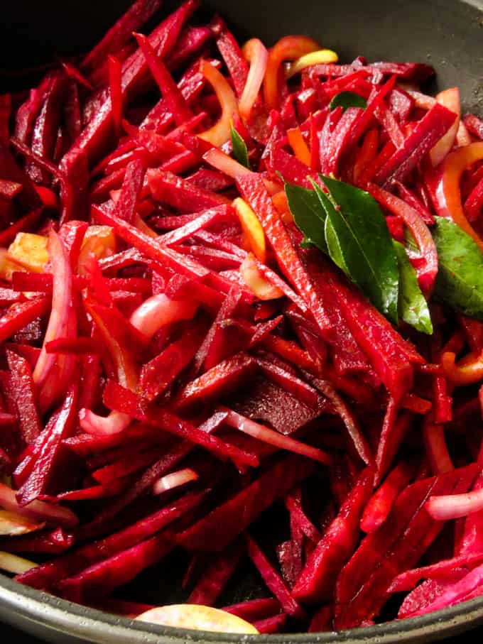 cooking beetroot in water.