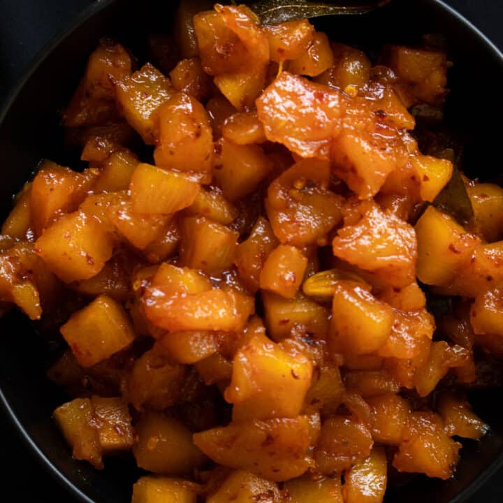 cooked pineapple chutney in a bowl