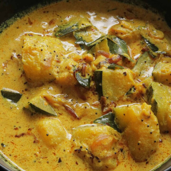 Sri Lankan pumpkin curry cooked in coconut milk.