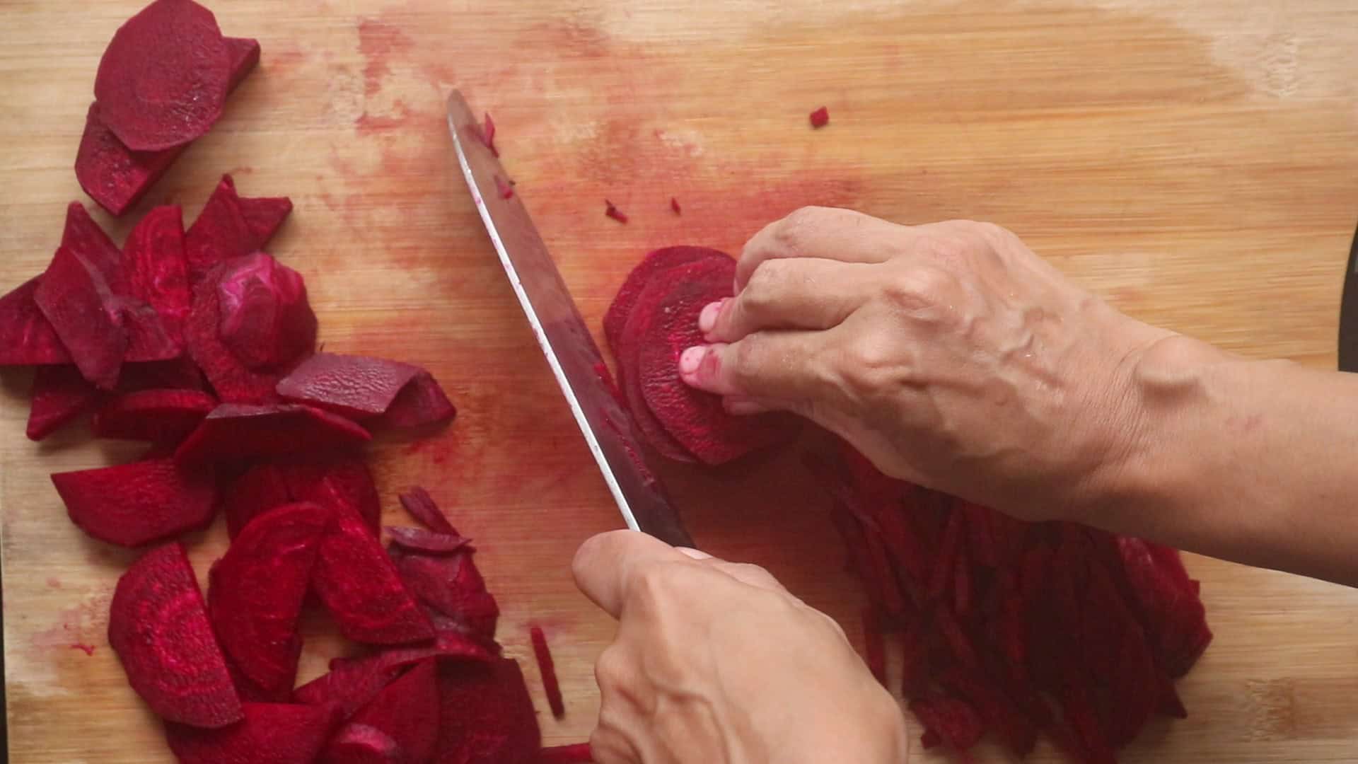 cut the beetroot slices into thin sticks.