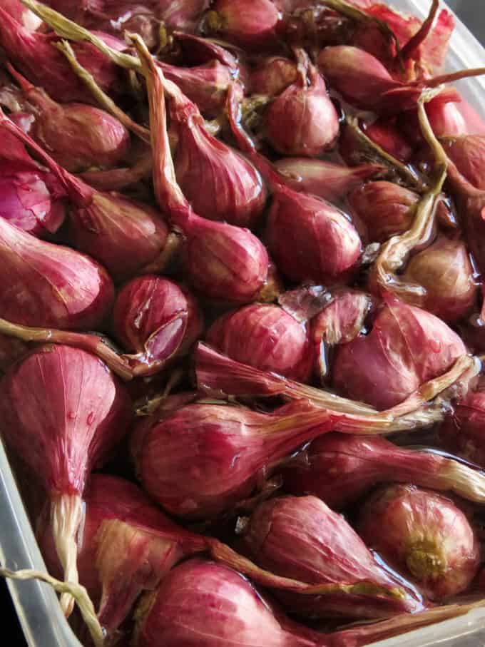 soaking the shallots to remove the skin easily.