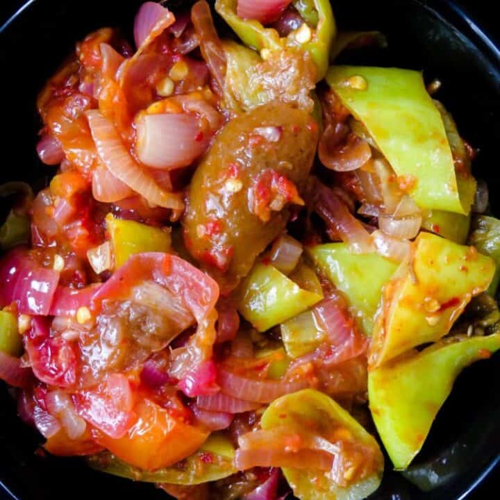 Capsicum and lime pickle(Sri Lankan), a spicy, sour side-dish for your meals. a plate of rice and curry tastes better with this rice puller. gluten-free, vegan, vegetarian, low-carb-islandsmile.org