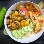 Rice, Cucumbers with Spring onion salad, Potatoes cooked in coconut milk. stir fried mushroomes and a spicy omelette makes perfect lunch.