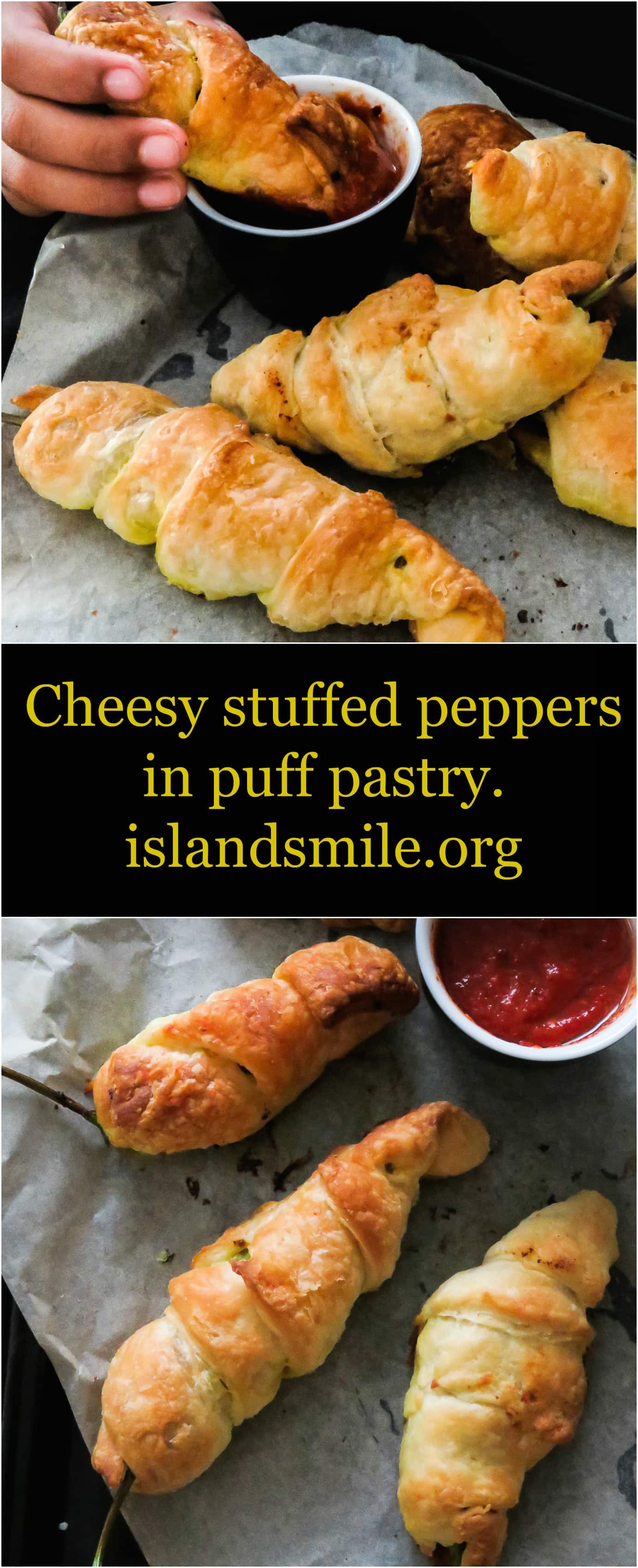 cheesy stuffed peppers in puff pastry