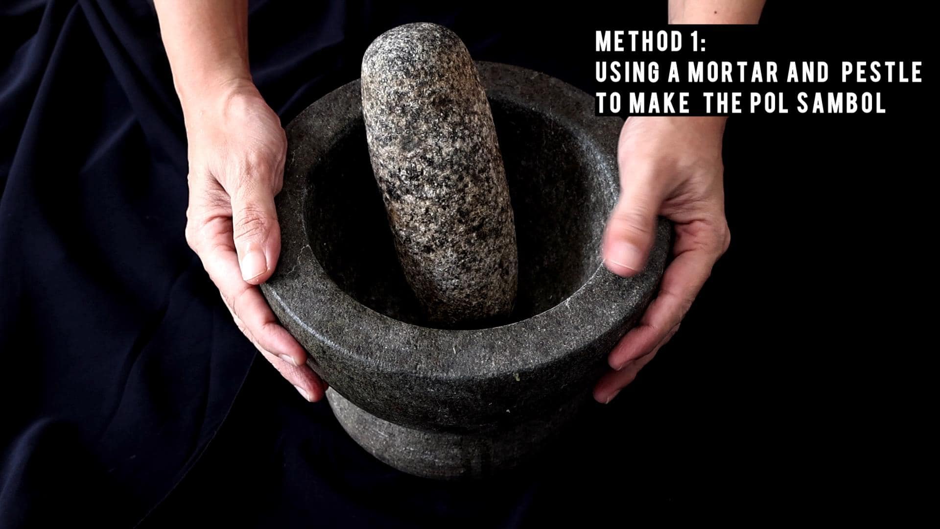 a mortar and pestle we use to make the coconut sambol.