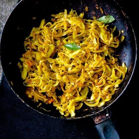 spicy cabbage fry.gluten-free, vegetarian and a less than 20-minute dish to prepare, you’ll want to try a Spicy chilli Cabbage stir-fry next time you spot this vegetable at the farmers market. #recipe #food #cooking #vegan #vegetarian #skillet #20minutes #lowcarb #glutenfree #srilankan #healthy