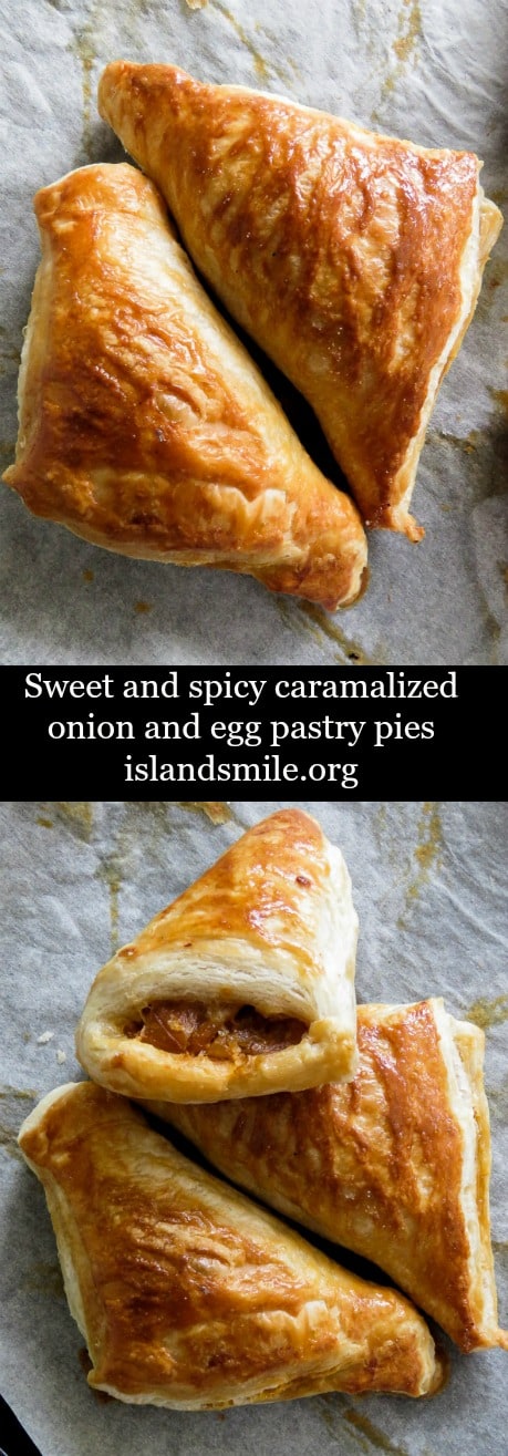 Eggs and sweet and spicy caramalized onion pastry pies-islandsmile.org