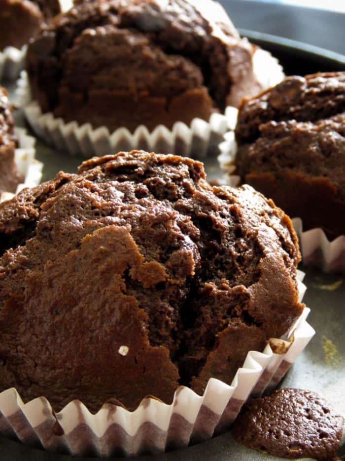 double dose of chocolate makes these chocolate muffins a great idea for weekend breakfast.