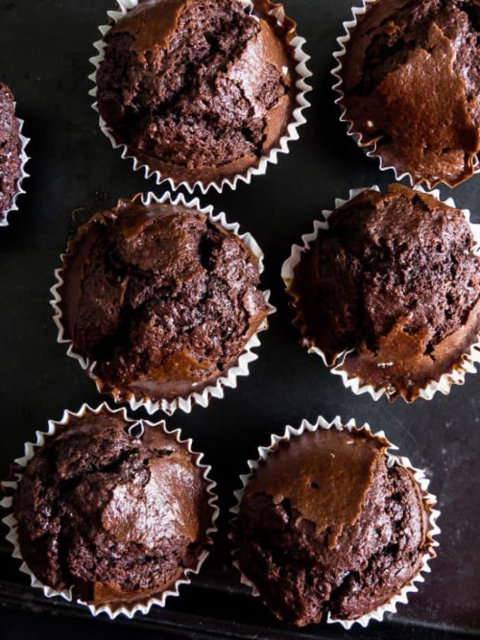 Chocolate,chocolate Breakfast muffins are airy and a chocolate lover's dream of what Breakfast should look like