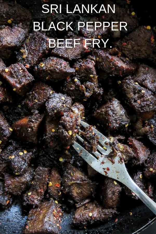 A SRI LANKAN STYLE BLACK PEPPER FRY. HAVE IT WITH A PLATE OF RICE AND CURRY, SLICE INTO SMALLER PIECES THEY MAKE THE PERFECT FILLING FOR BREAD, BUNS, HOT DOGS, TORTILLAS ANYTIME. REFRIGERATE IT AND THE BEEF CAN BE USED UP TO THREE WEEKS.