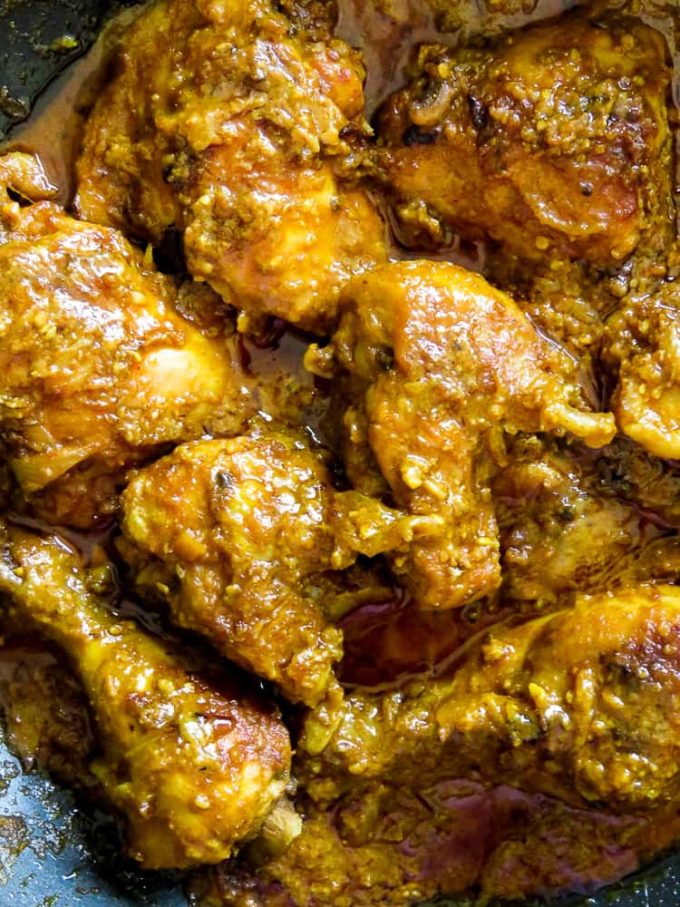 Hyderabadi chicken korma.  A chicken korma recipe from the Hyderabadi region. It's one of the popular Indian chicken curry recipes you'll want to taste. Made with a peanut-sesame gravy base, this Indian curry makes a perfect one-pot meal to share with friends and loved ones.