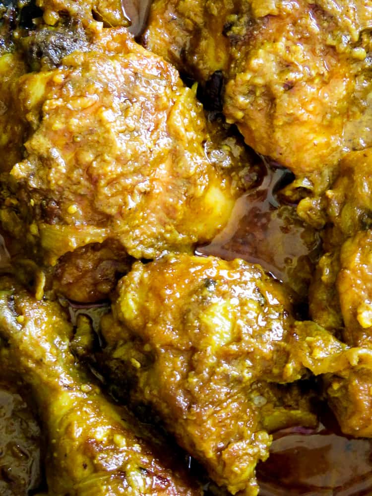 Hyderabadi chicken korma.  A chicken korma recipe from the Hyderabadi region. It's one of the popular Indian chicken curry recipes you'll want to taste. Made with a peanut-sesame gravy base, this Indian curry makes a perfect one-pot meal to share with friends and loved ones.