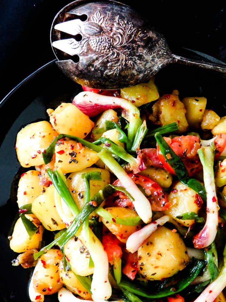 Potato, spring Onion Basil chilli stir-fry-islandsmile.org