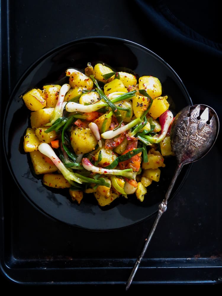 Potato, spring Onion Basil chilli stir-fry-islandsmile.org