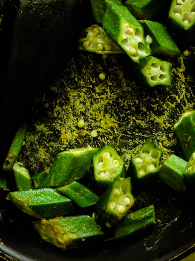 getting rid of the slime on the okra.