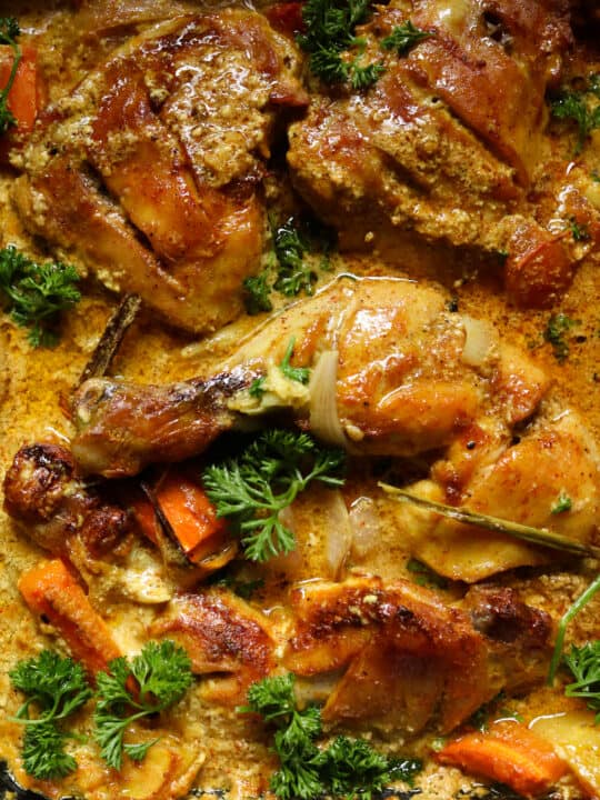 baked chicken with coconut and lemongrass.