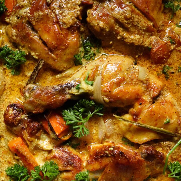 baked chicken with coconut and lemongrass.