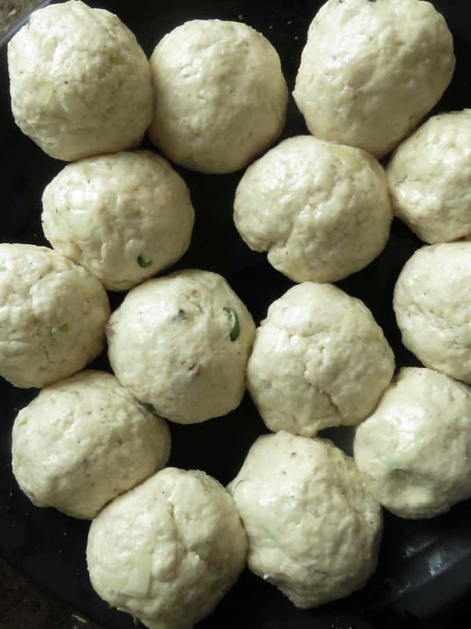 making the small dough balls.