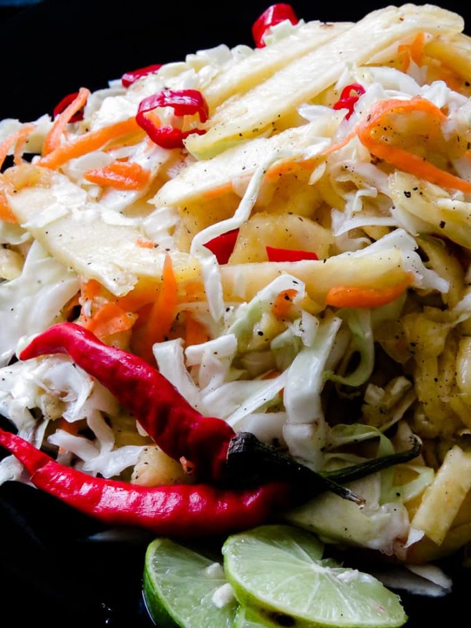 Pineapple-cabbage coleslaw- a spicy tropical coleslaw you can munch on as a side dish or use as a topping for your burgers and tacos.