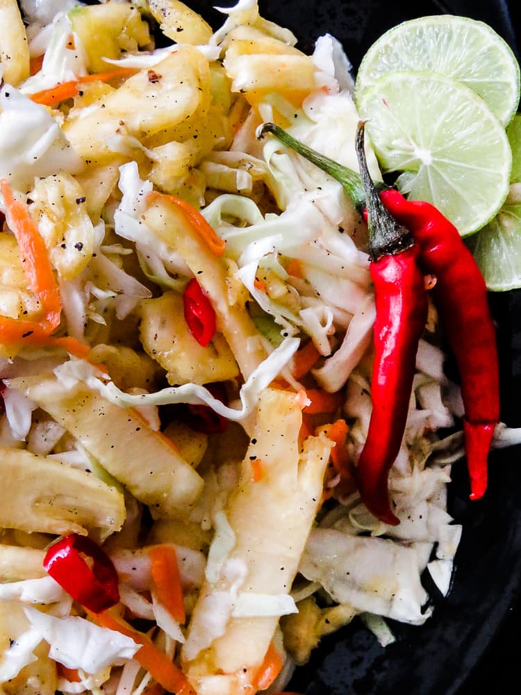 Pineapple-cabbage coleslaw- a spicy tropical coleslaw you can munch on as a side dish or use as a topping for your burgers and tacos.