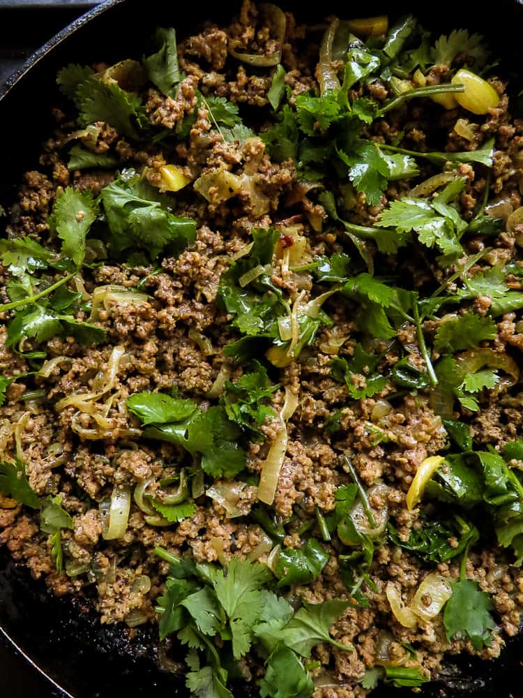 Beef keema curry, a skillet dish that makes meals easy. made with curried meat and extra garlic and coriander this Indian themed dish can be served with store-bought Pita or naan bread.