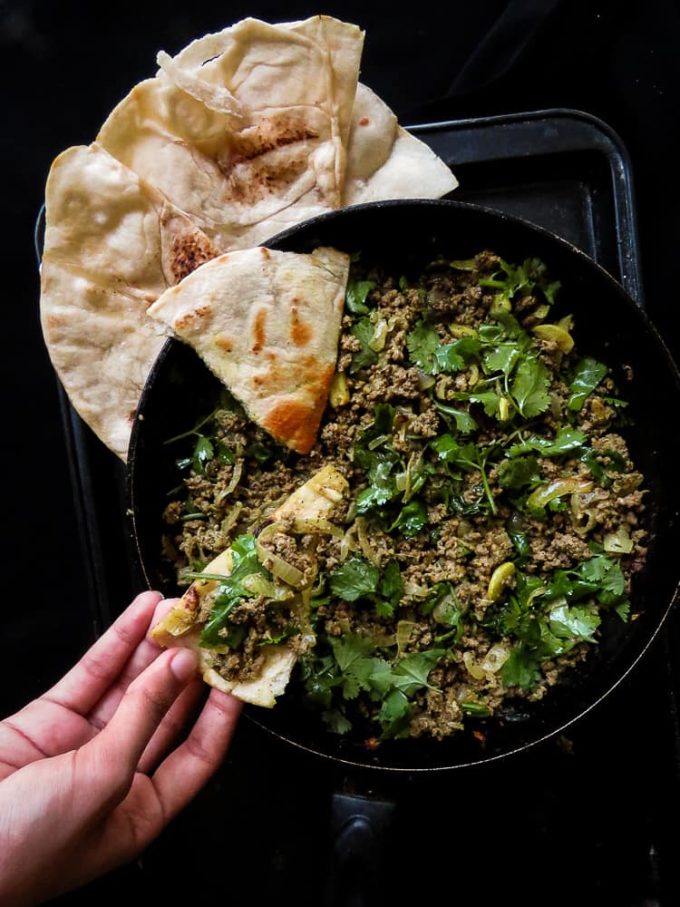 Beef keema curry, a skillet dish that makes meals easy. made with curried meat and extra garlic and coriander this Indian themed dish can be served with store-bought Pita or naan bread.