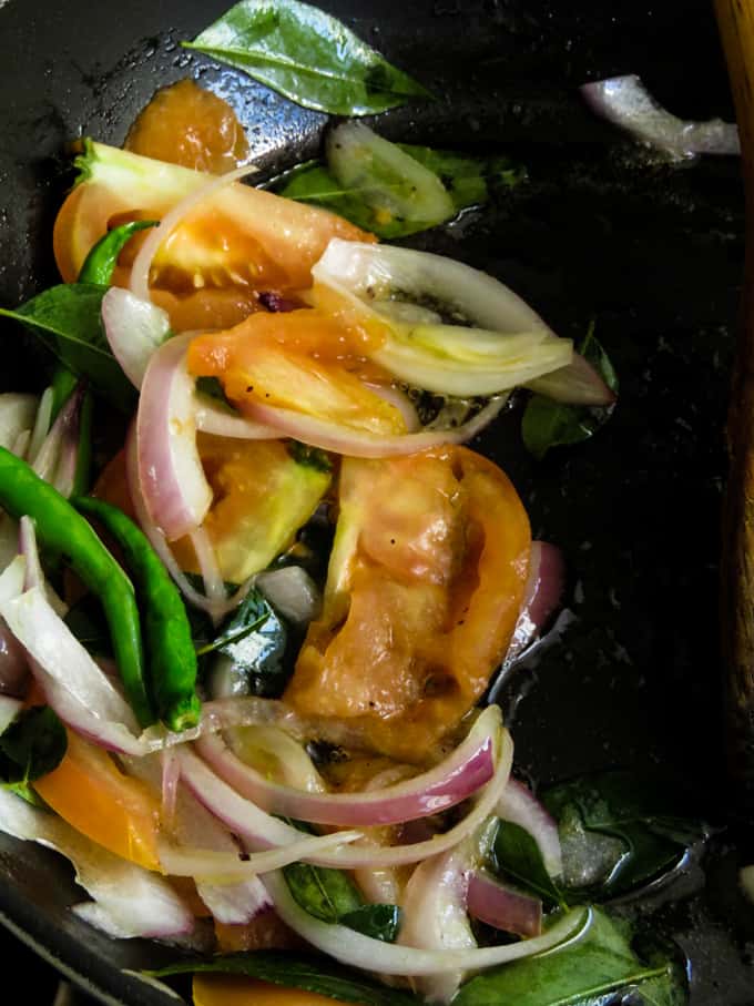 tempering ingredients for kaju coconut curry.