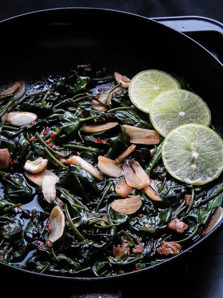 Easy garlic kankung(water spinach)stir-fry with garlic-islandsmile.org