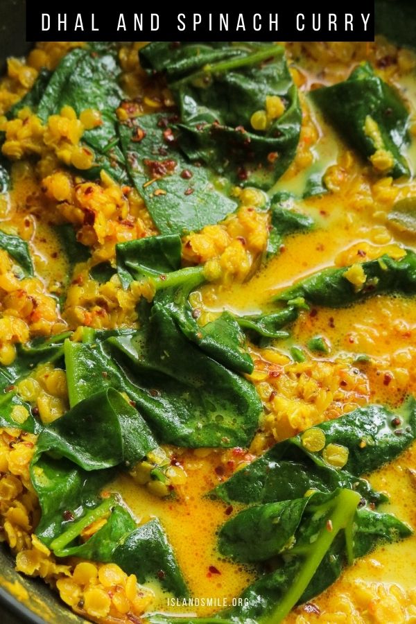 A creamy spinach dhal recipe cooked Sri Lankan style.  Dhal and spinach is another popular quick vegetarian curry you can try for a healthier meal plan.