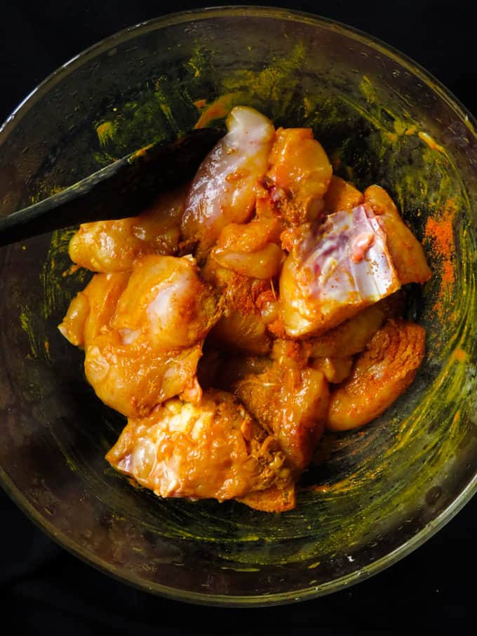 marinated chicken for Sri Lankan devilled chicken