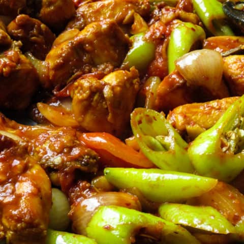 Sri Lankan devilled chilli chicken stir-fry.