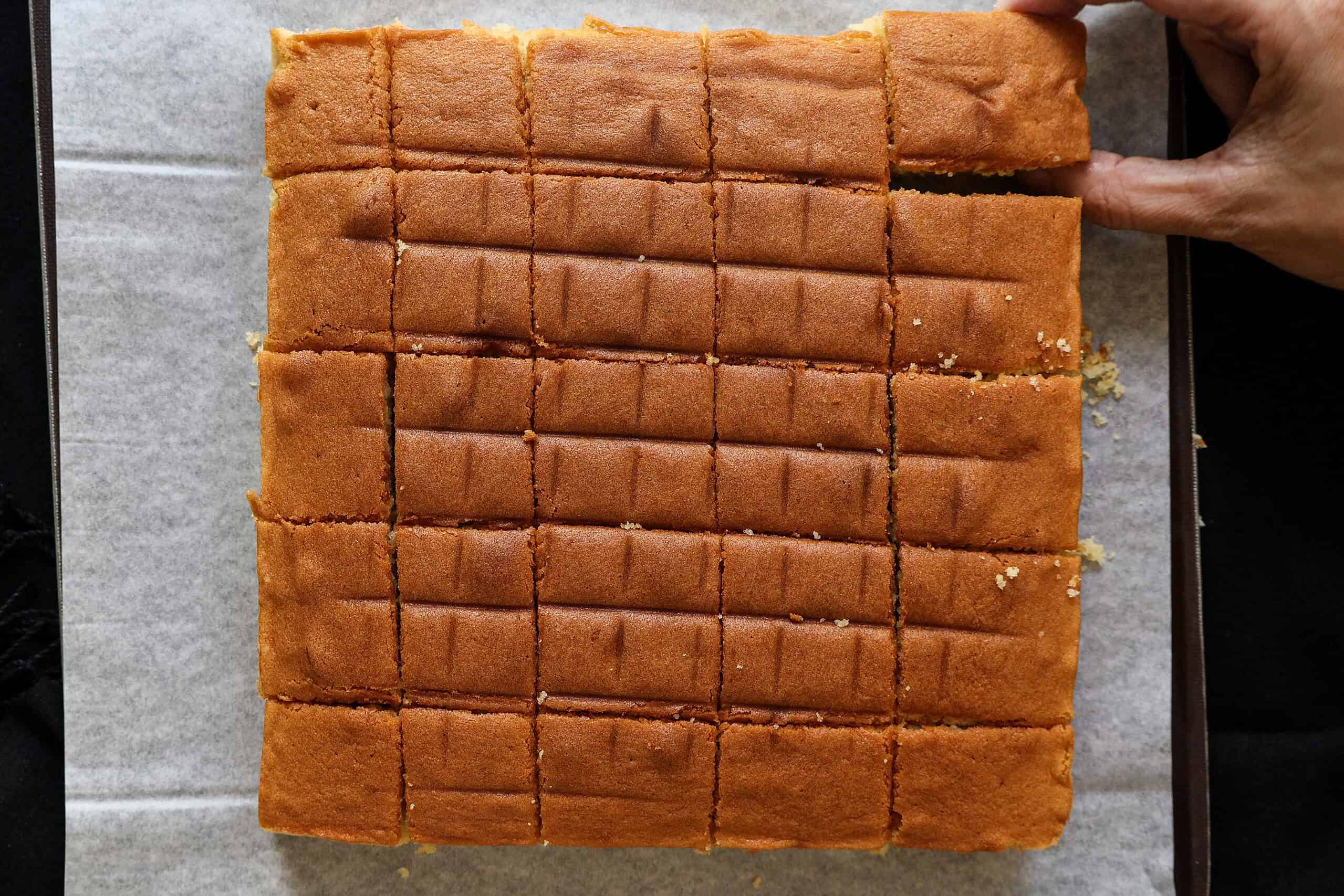 Sliced and ready to serve butter cake.