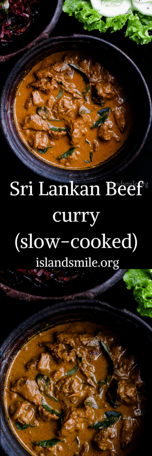Slow cooked beef curry. This recipe is handed down by my grandmother.  An authentic Sri Lankan Moorish-style beef curry. It's all about slow cooking the beef in spices and coconut milk, giving it the most delicious texture and taste.#beef #slowcooked #curry #srilankan #glutenfree #lowcarb #meal #onepot. islandsmile.org