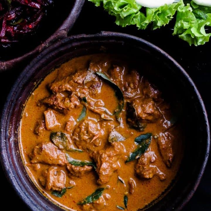 Slow cooked Sri Lankan beef curry. This recipe handed down by my grandmother.  An authentic Sri Lankan Moorish-style beef curry.