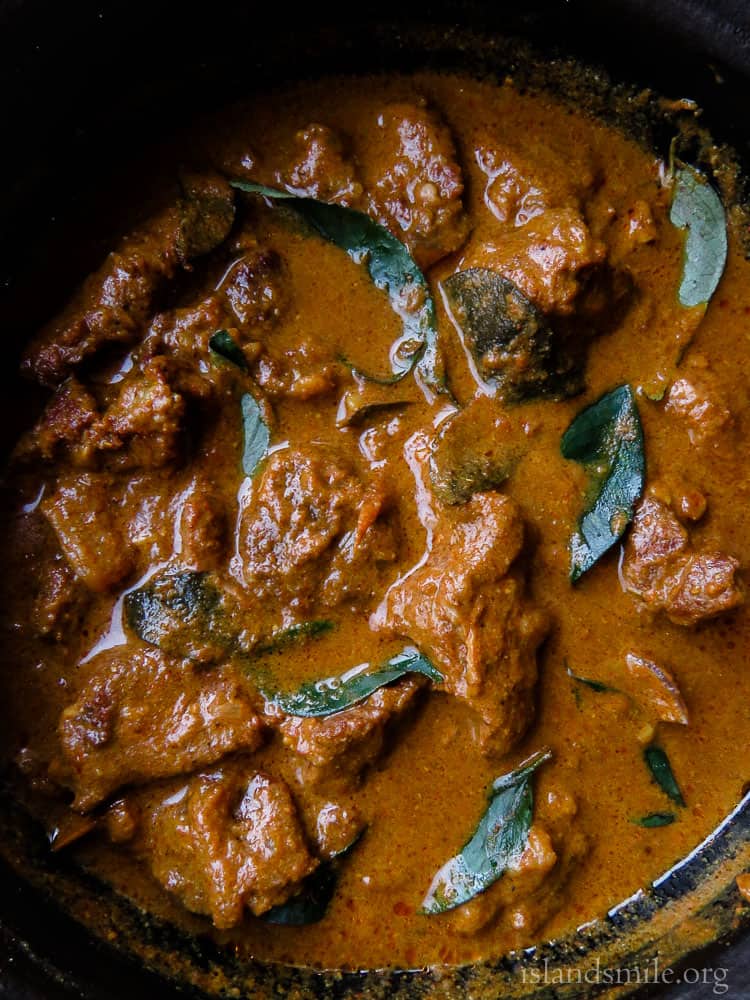 thick beef curry with curry leaves