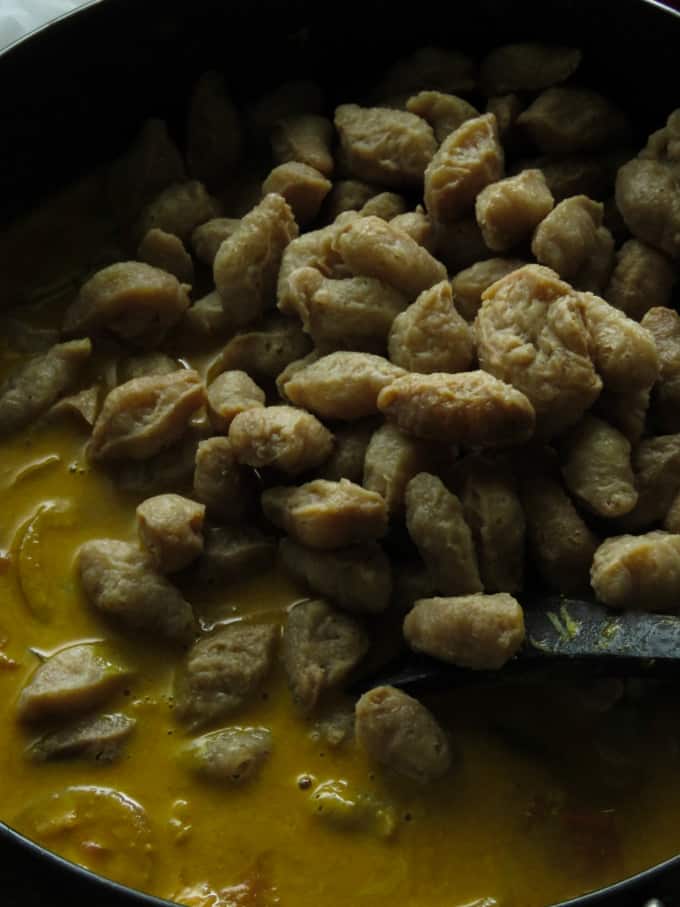 soya meat added to curry coconut milk. soya meat added to curry coconut milk.