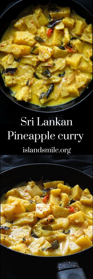 Sri Lankan-mildly spiced pineapple curry, you'll be surprised how good this tropical fruit tastes in curry form. the fruit curry fits into all types of diets from #vegan #vegetarian #gluten-free #low-carb #pineapple #curry #srilankan