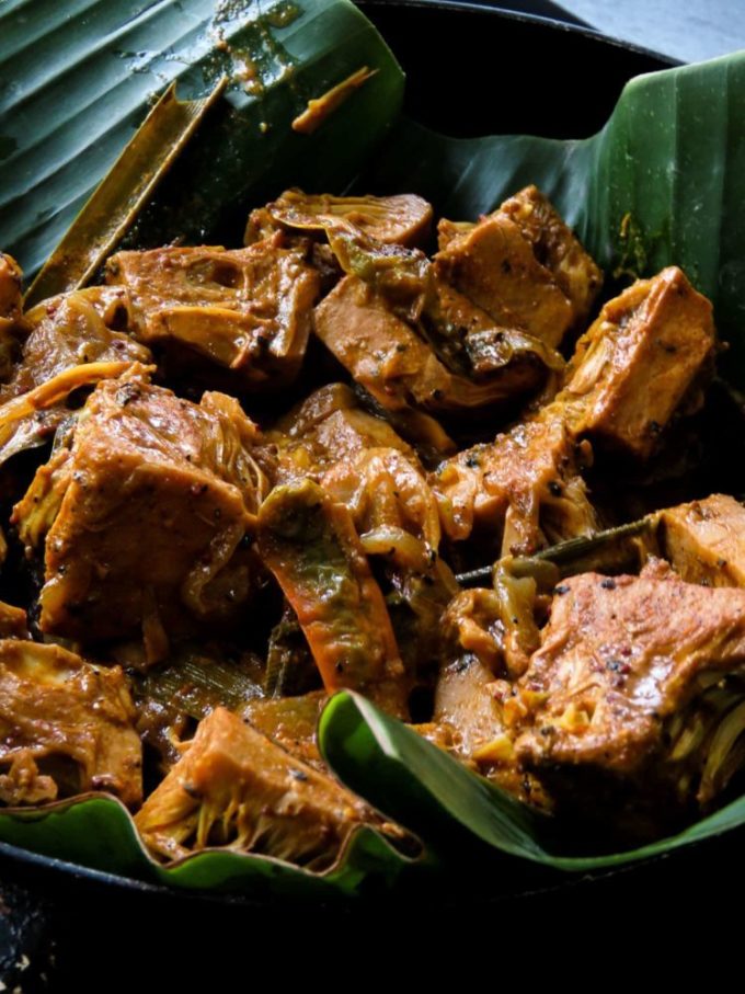 Sri Lankan-vegan young/green jackfruit curry also known as Ambul Polos in Sinhalese.