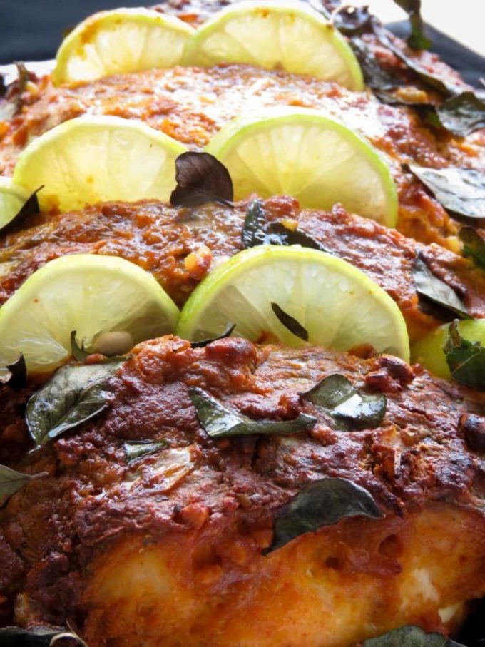 How to make tandoori masala fish(oven-baked, healthy, Indian)- You'll love how the tandoori marinade flavors the fish, once baked, you get a crispy skin with tender, moist fish to savor every bite, a drizzle of lime is all you need-islandsmile.org