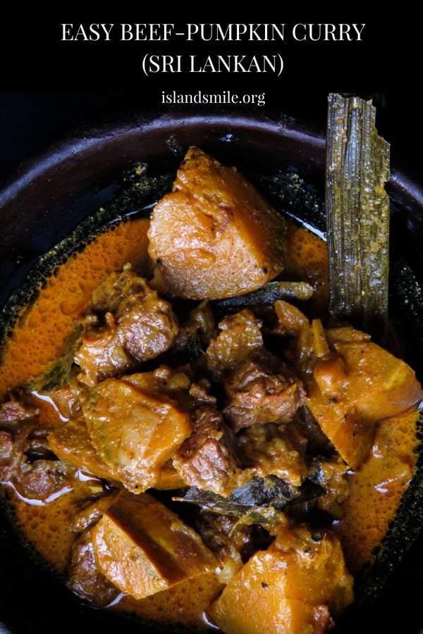 Sri Lankan beef and pumpkin curry- part stew for your crusty bread or a curry for your rice, either way, you'll enjoy this dish of delicious gravy, tender beef and pumpkin cooked in Sri Lankan spices. Sri Lankan beef and pumpkin curry- part stew for your crusty bread or a curry for your rice,