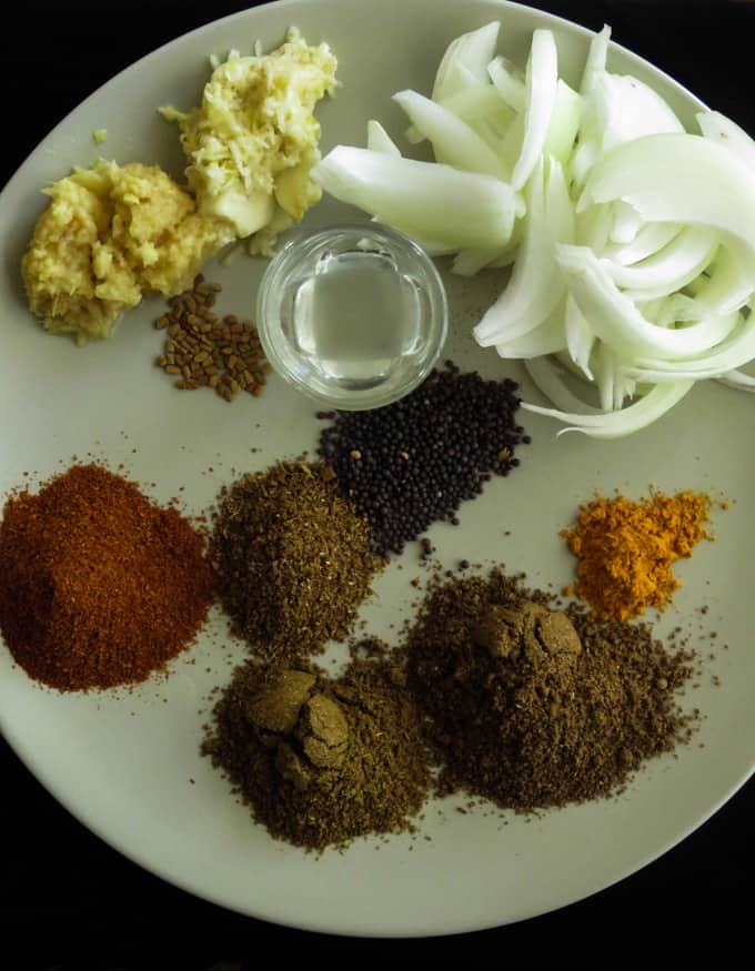 ingredients for beef and potato curry.