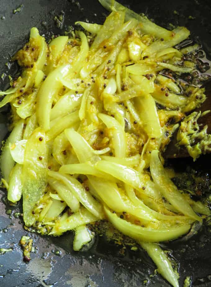 tempered onions for Indian beef and potato curry.