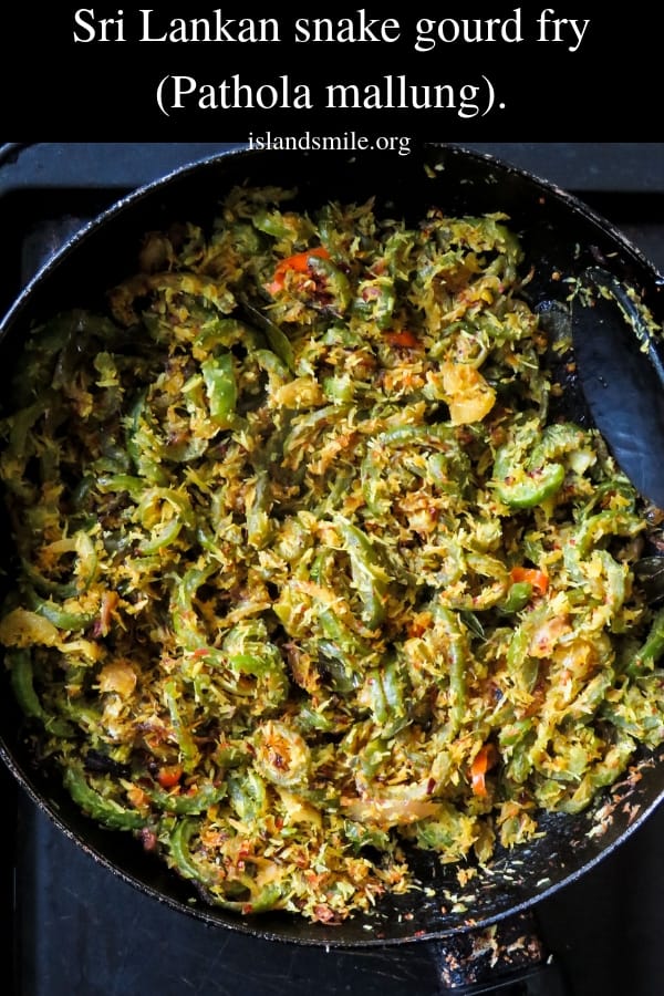 Sri Lankan snake gourd stir-fry(pathola mallung)-  Next time you pass by a farmers market or a vegetable stall pick up a snake gourd to make this easy vegan, vegetarian stir-fry.  