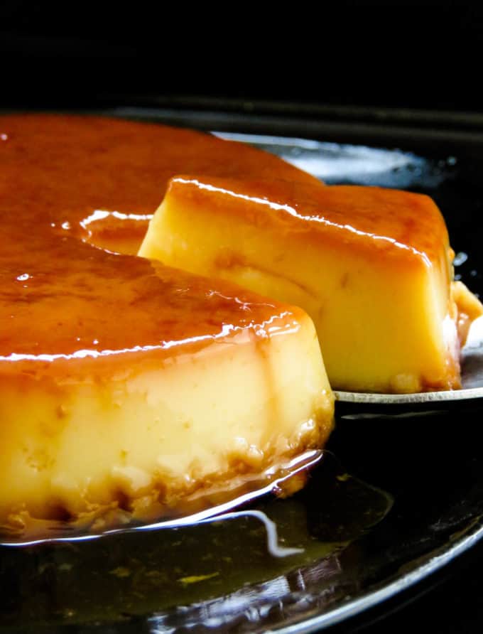 condensed milk caramel pudding- cutting into a slice of caramel pudding ..#dessert #sweet #east #condensed milk #baked #flan 