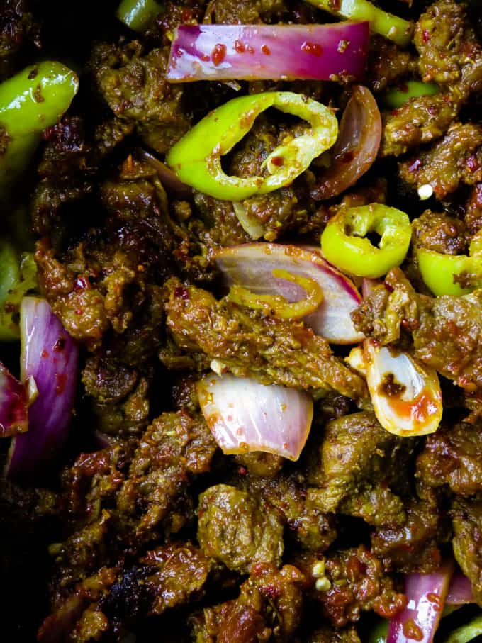 Sri Lankan spicy devilled beef stir-fry. Tender beef tossed in a mix of spicy ingredients to give you this over the top hot dish. a meal in a wrap for a quick dinner. #beef #stir-dry #devilled #quick #appetizer #glutenfree #lowcarb #spicy #srilankan Sri Lankan spicy devilled beef stir-fry. Tender beef tossed in a mix of spicy ingredients to give you this over the top hot dish. a meal in a wrap for a quick dinner. #beef #stir-dry #devilled #quick #appetizer #glutenfree #lowcarb #spicy #srilankan