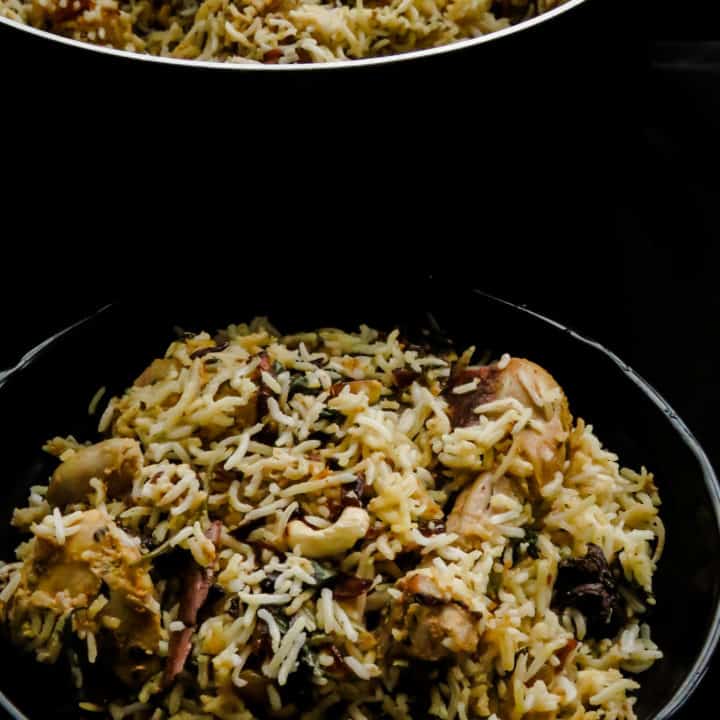 A  step by step for the absolute beginner wanting to make a Hyderabadi chicken biryani over a stove-top. layers of rice and chicken marinated in Indian spices makes a one of a kind dish for all festivities. #rice #biryani #hyderbadi #onepot #howto #lunch #meal #stovetop #Indian
